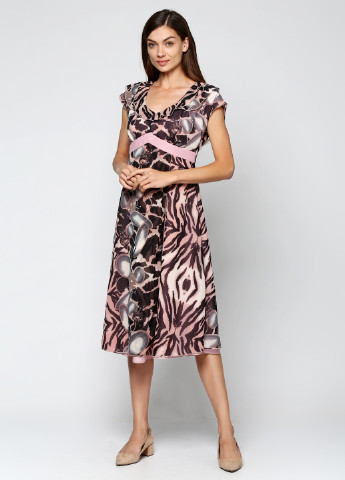 Розово-коричневое кэжуал платье Алеся с абстрактным узором