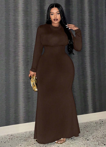 Коричневое кэжуал платье годе SHEIN однотонное