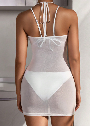 Білий пляжна сукня з відкритою спиною SHEIN однотонна