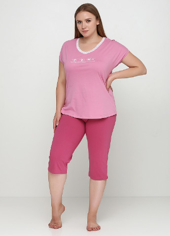 Розовый демисезонный комплект (футболка, капри) Роза