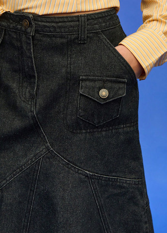 Темно-синяя джинсовая однотонная юбка SHEIN а-силуэта (трапеция)