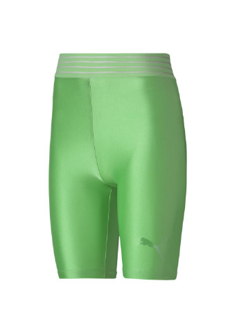 Шорты Evide Biker Shorts Puma однотонные зелёные спортивные нейлон, эластан