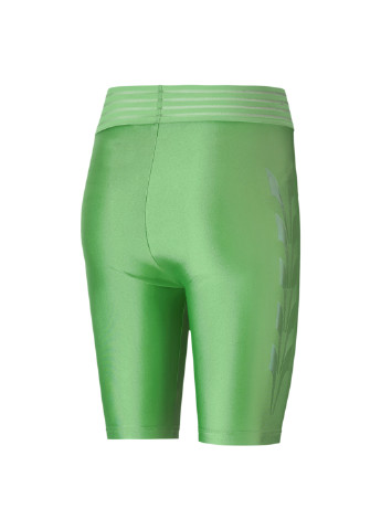 Шорты Evide Biker Shorts Puma однотонные зелёные спортивные нейлон, эластан