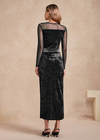 Черное вечернее платье силуэтная SHEIN однотонное