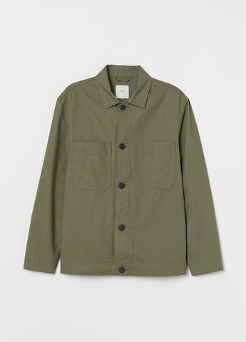 Куртка-рубашка H&M однотонная хаки кэжуал