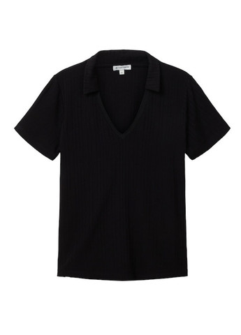 Черная женская футболка-поло Tom Tailor однотонная