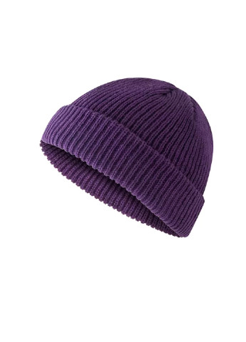 Шапка Мини-Бини Однотонная вязаная с подворотом (докер, короткая, классическая) Фиолетовый, Унисекс WUKE One size Brend шапка міні-біні (254301728)
