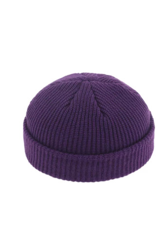 Шапка Мини-Бини Однотонная вязаная с подворотом (докер, короткая, классическая) Фиолетовый, Унисекс WUKE One size Brend шапка міні-біні (254301728)