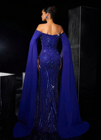 Фіолетова вечірня, святковий сукня годе, сукня-кейп, зі шлейфом, з відкритими плечима, з відкритою спиною SHEIN однотонна