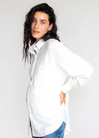 Молочная блуза рубашка для беременных и кормящих мам оверсайз на пуговицах молочная из натуральной ткани To Be