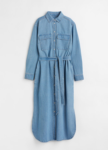 Голубое кэжуал, джинсовое платье рубашка H&M однотонное