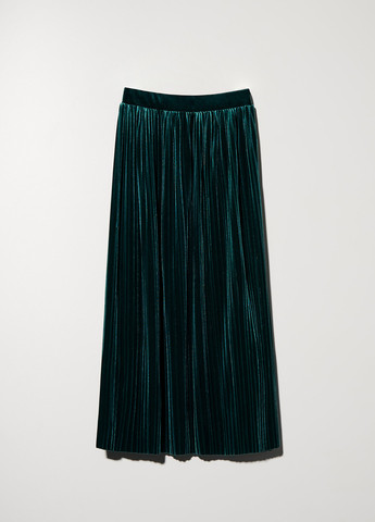 Изумрудная кэжуал однотонная юбка Sinsay а-силуэта (трапеция), плиссе