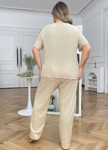 Кремовая всесезон пижама (футболка, брюки) футболка + брюки SHEIN