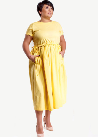 Желтое кэжуал платье клеш Modna Anka однотонное