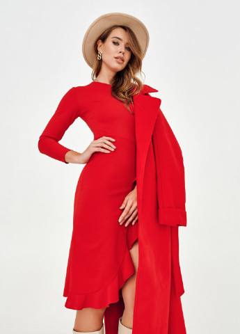 Красное коктейльное красное платье с высоким разрезом Gepur однотонное
