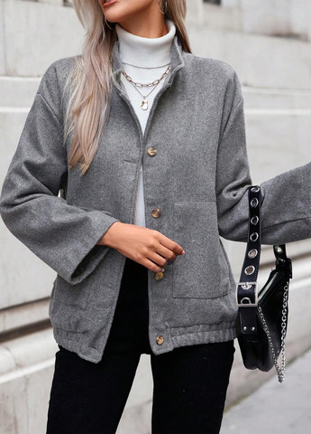 Серое Кэжуал полупальто однобортное SHEIN меланж