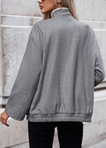 Серое Кэжуал полупальто однобортное SHEIN меланж