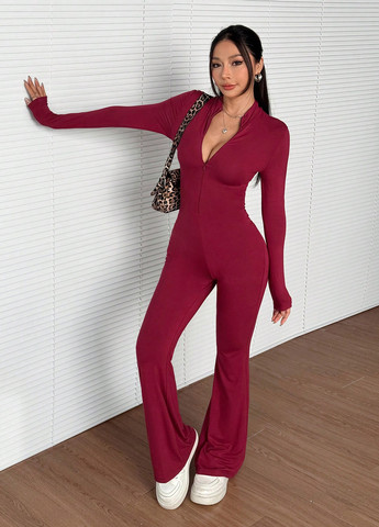 Комбинезон SHEIN комбинезон-брюки однотонный красный кэжуал вискоза