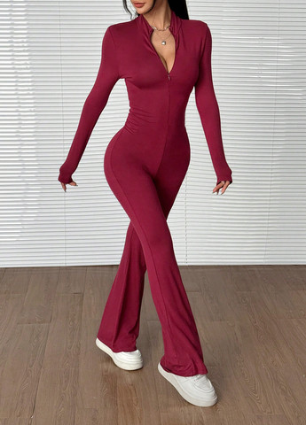 Комбинезон SHEIN комбинезон-брюки однотонный красный кэжуал вискоза