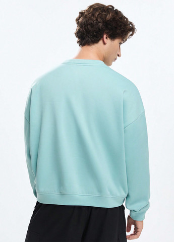 Мятный свитшот SHEIN однотонный вышивка, молния, нашивки (366258166)