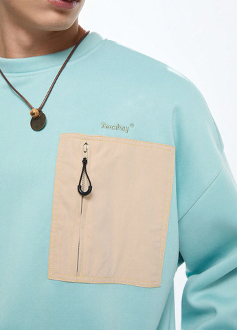 Мятный свитшот SHEIN однотонный вышивка, молния, нашивки (366258166)