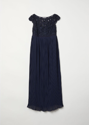 Темно-синее вечернее платье а-силуэт, плиссированное H&M однотонное