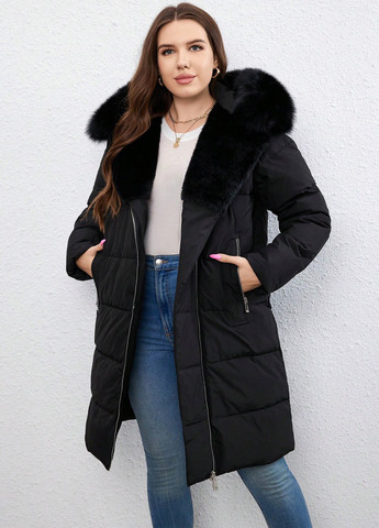 Черная зимняя куртка куртка-пальто SHEIN