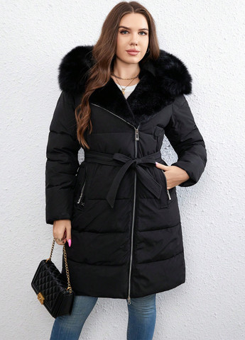 Черная зимняя куртка куртка-пальто SHEIN