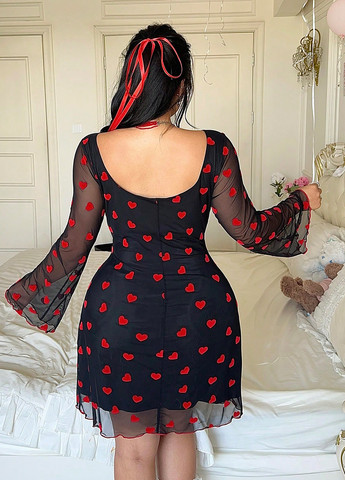 Черное кэжуал платье SHEIN сердечки