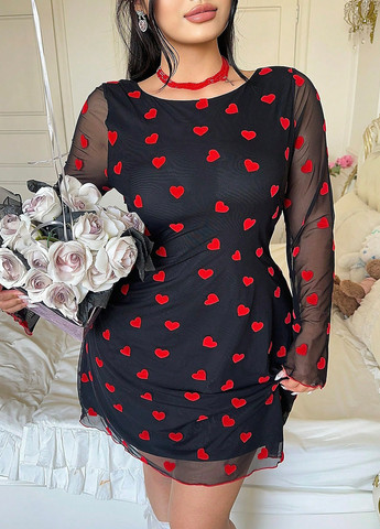 Черное кэжуал платье SHEIN сердечки