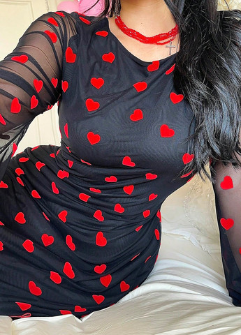 Черное кэжуал платье SHEIN сердечки