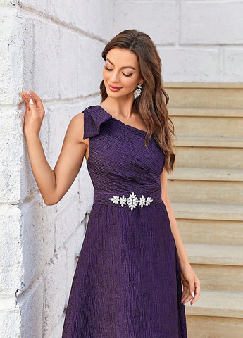 Фиолетовое коктейльное, праздничный платье на одно плечо, а-силуэт SHEIN однотонное