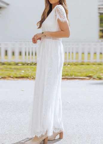 Белое кэжуал платье а-силуэт SHEIN однотонное