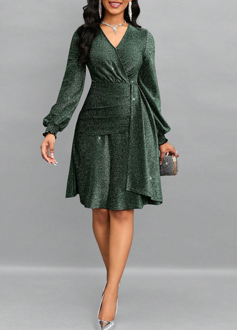 Темно-зелена вечірня сукня на запах SHEIN однотонна