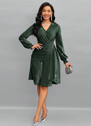 Темно-зелена вечірня сукня на запах SHEIN однотонна