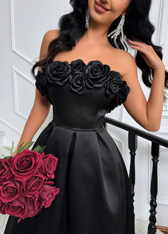 Чорна коктейльна сукня а-силует SHEIN однотонна