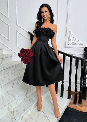 Чорна коктейльна сукня а-силует SHEIN однотонна