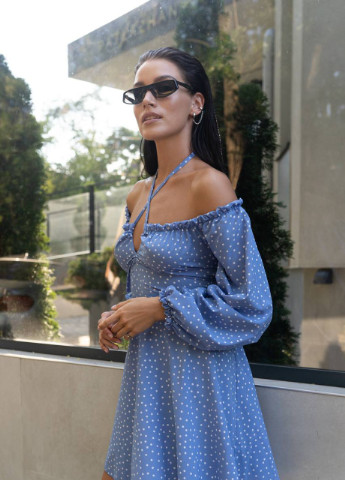 Блакитна стильна сукня в горошок блакитного кольору shuna Comfort в горошок