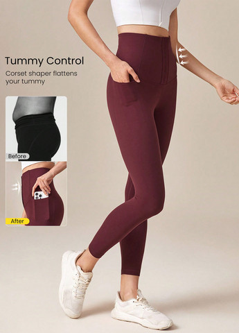 Бордовые демисезонные леггинсы SHEIN