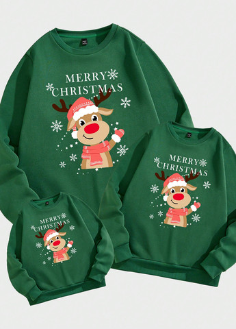 Зеленый свитшот SHEIN новогодний без декора (331536130)