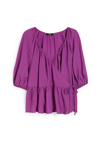 Фиолетовая блуза на запах, с баской C&A