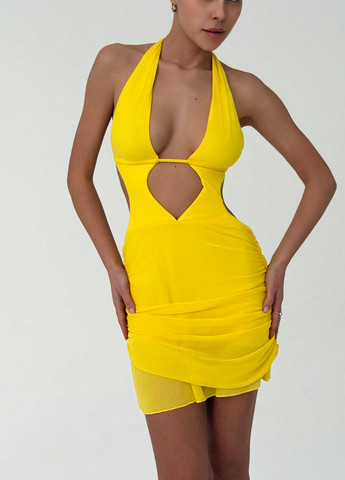 Желтое праздничный, вечернее платье силуэтная, с открытой спиной SHEIN однотонное