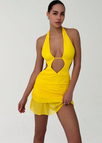 Желтое праздничный, вечернее платье силуэтная, с открытой спиной SHEIN однотонное