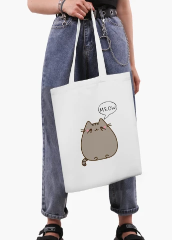 Эко сумка шоппер белая Кот Пушин (Pusheen Cat) (9227-2853-WT2) Еко сумка шоппер біла 41*35 см MobiPrint (221682919)