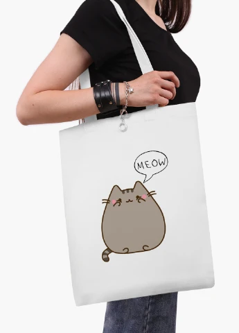 Эко сумка шоппер белая Кот Пушин (Pusheen Cat) (9227-2853-WT2) Еко сумка шоппер біла 41*35 см MobiPrint (221682919)