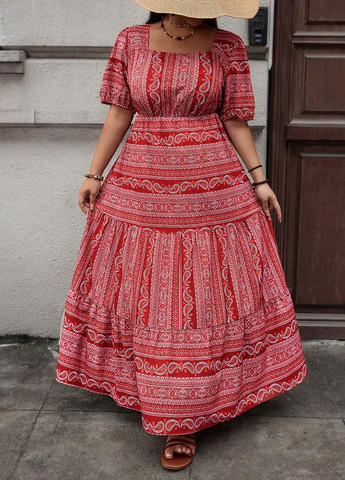 Червона кежуал сукня кльош SHEIN турецькі огірки