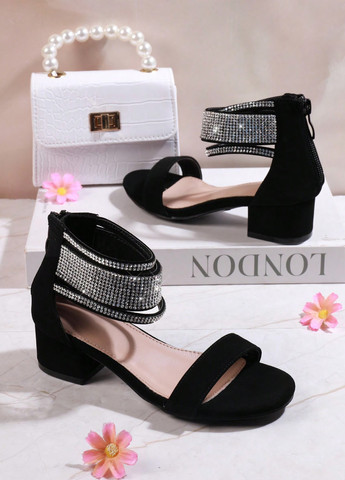 Черные босоножки SHEIN со стразами