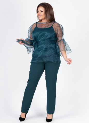 Костюм (топ, блуза, брюки) Charm Collection брючный однотонный темно-бирюзовый кэжуал