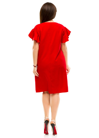 Красное коктейльное платье Lady Style однотонное