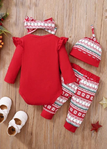 Червоний зимовий костюм (боді, штани, пов'язка, шапка) брючний SHEIN